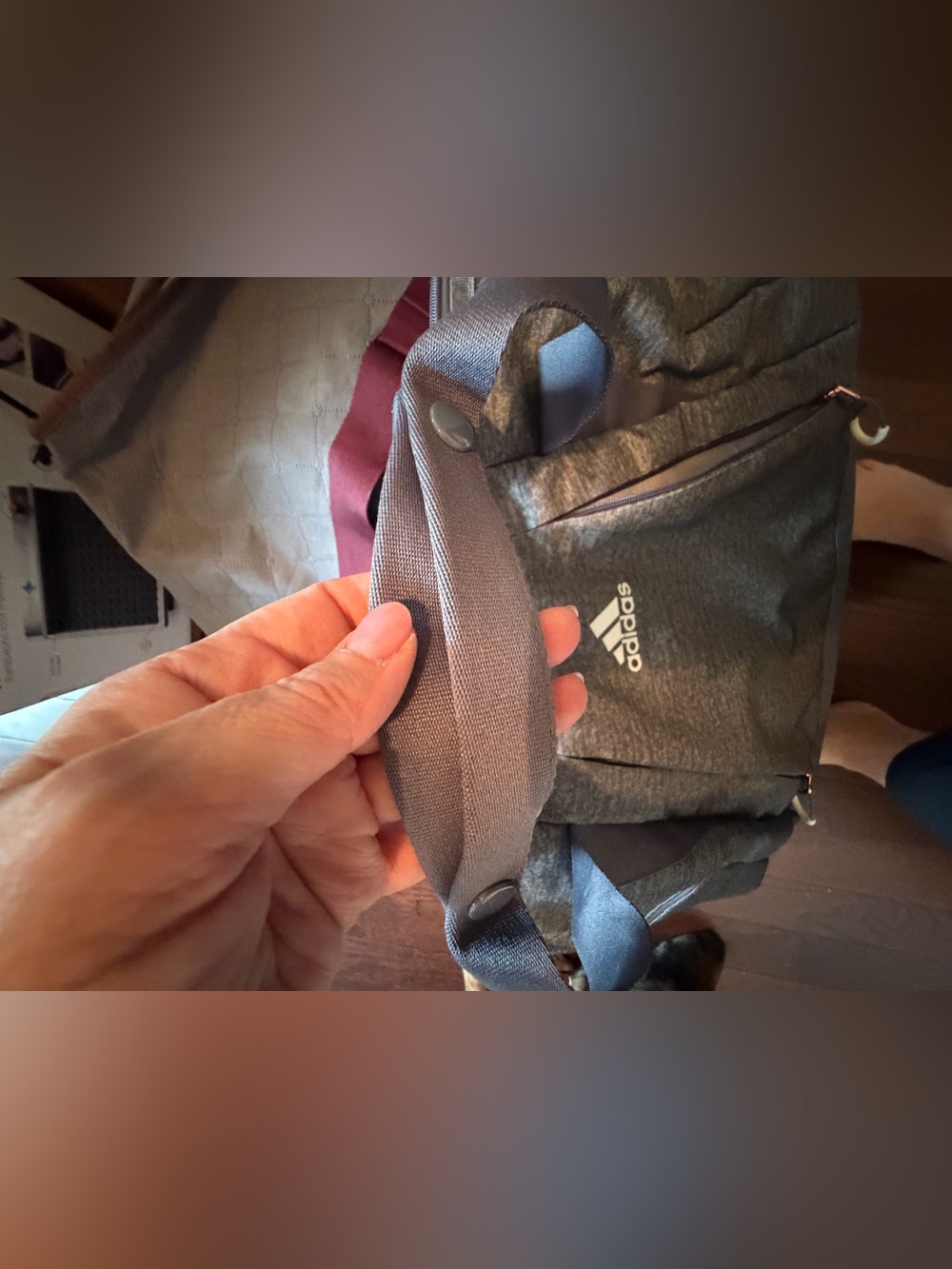 adidas Gray Duffel Shoulder Bag with Maroon Strap - Picture 9 of 14